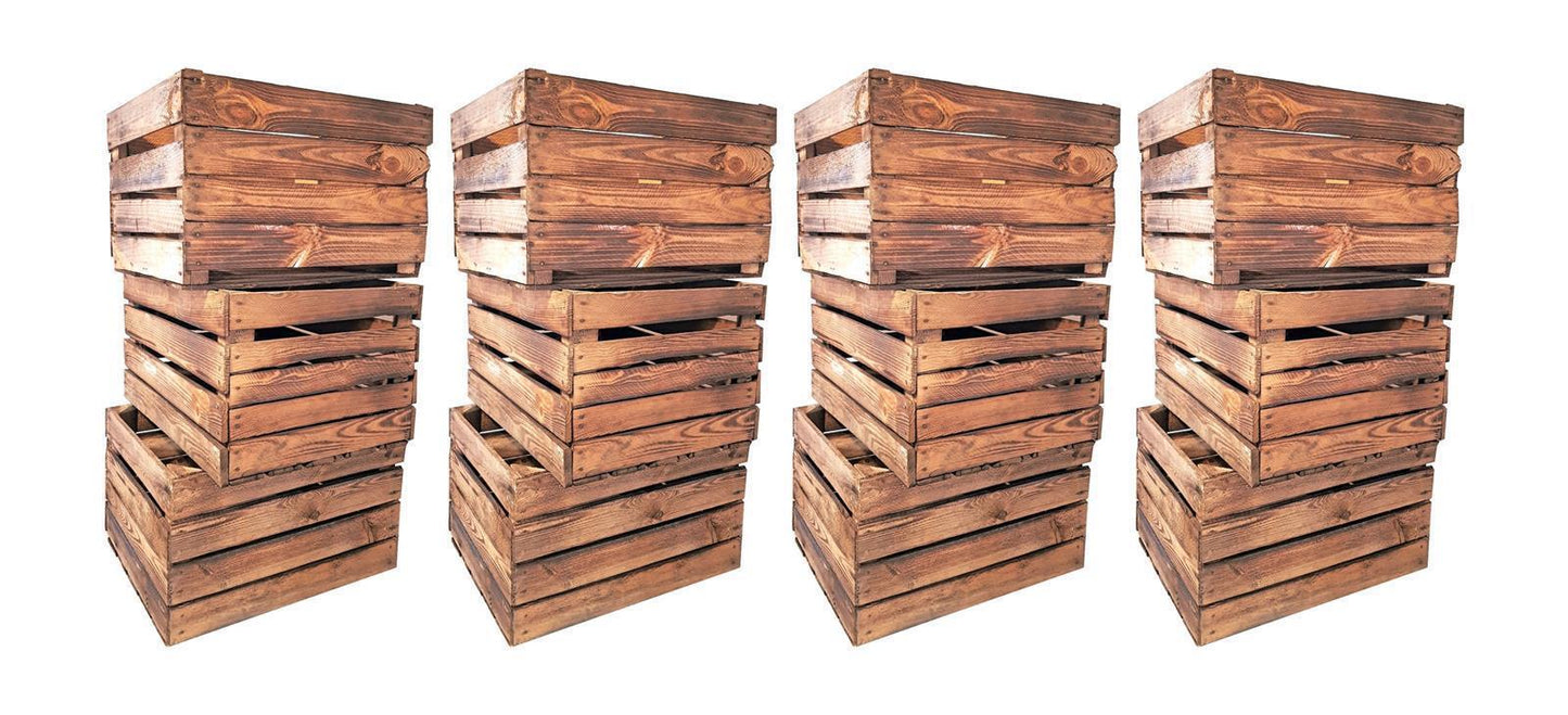 Obstkiste Weinkiste Holzkiste vintage geflammt 50x40x30 cm im 12er SET