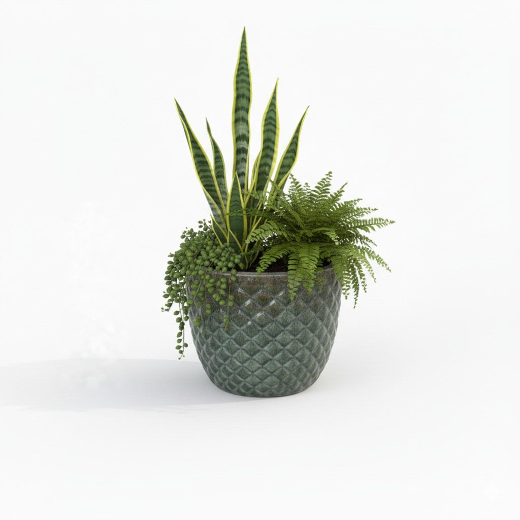 Pflanzgefäß Keramik "Bubble" Grün – Struktur & Frostfest (EggPot)