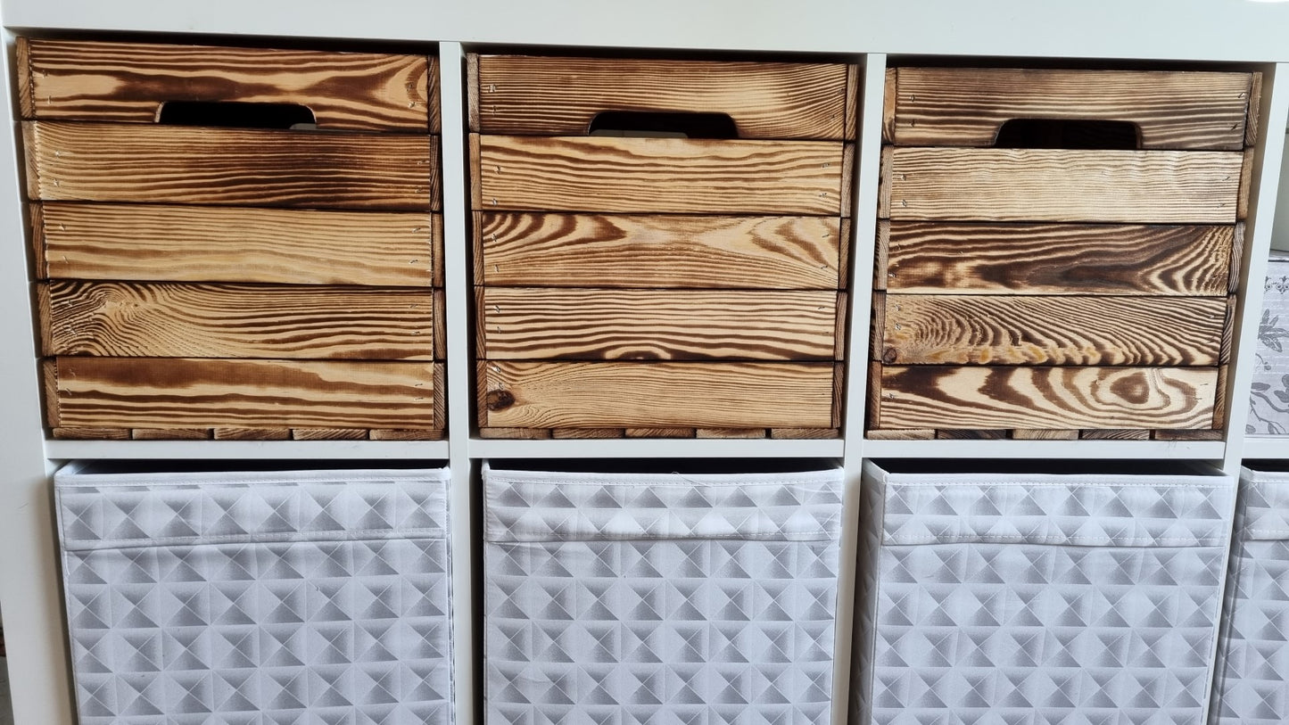 Holzkiste Obstkiste "Kallax" 32,5x38x32,5cm Geflammt 3er SET