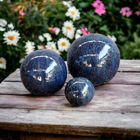 Gartenkugel Rosenkugel Keramik 28cm Rusty Blau glasiert