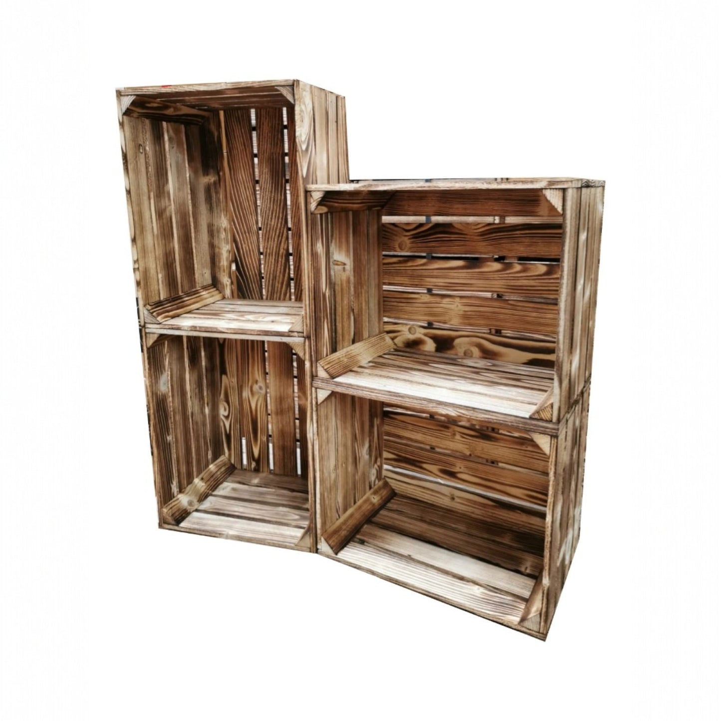 Holzkisten Geflammt 50 x 40 x 30cm im praktsichen 4er Set