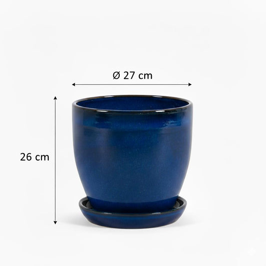 Blumentopf aus Keramik Modell "EggPot" 27cm Royal Blau mit Teller