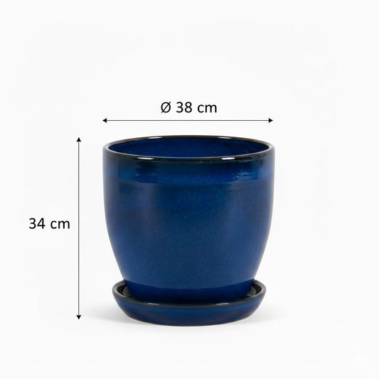 Pflanzgefäß Modell "EggPot" 38cm Keramik in Royal Blau mit Teller