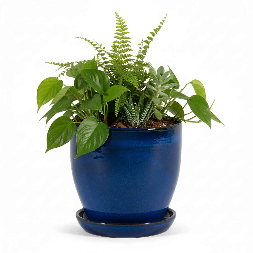 Blumentopf aus Keramik Modell "EggPot" 27cm Royal Blau mit Teller
