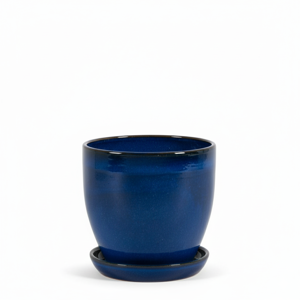 Blumentopf aus Keramik Modell "EggPot" 22cm in Royal Blau mit Teller