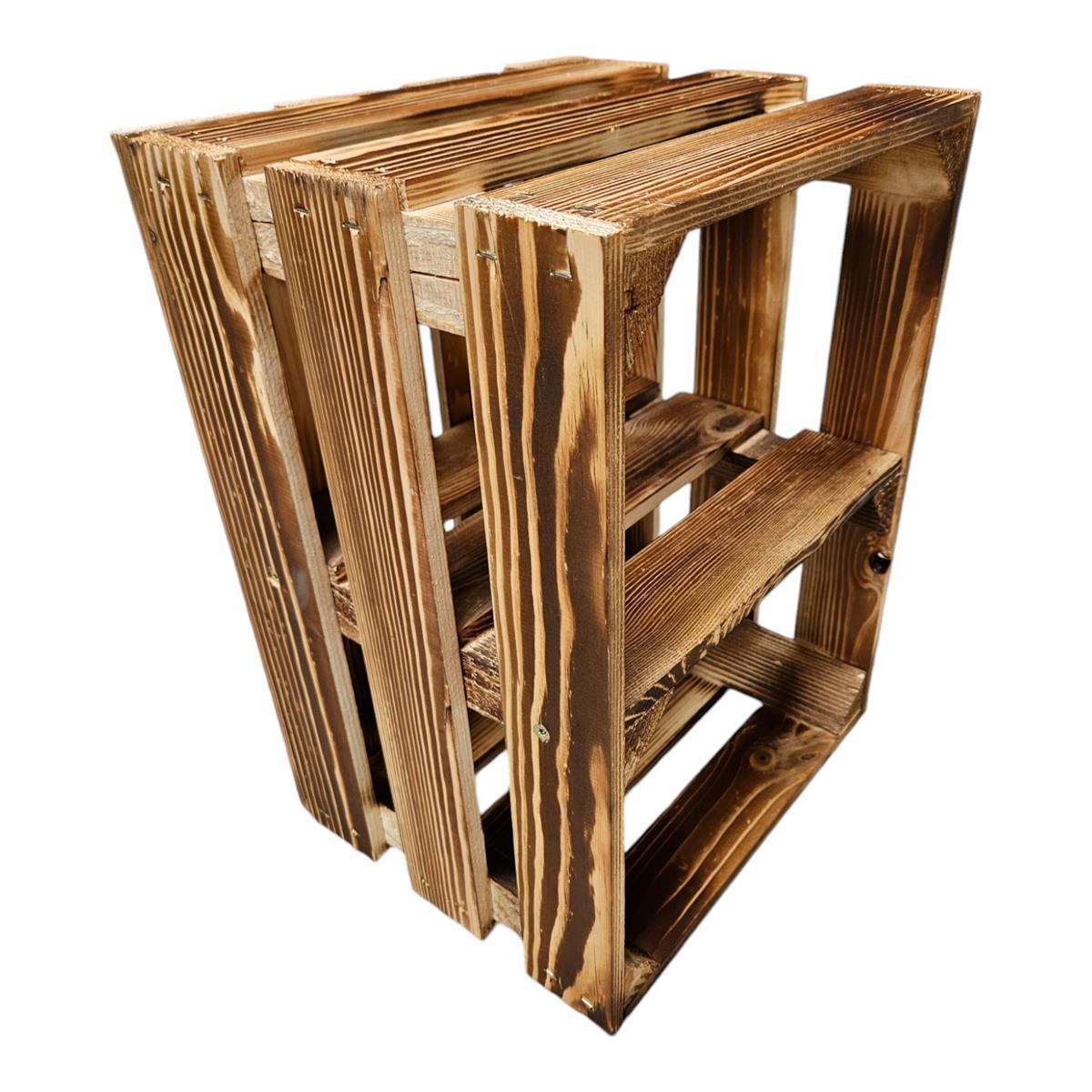 Lot de 2 caisses en bois 40x30x25cm étagère flammée