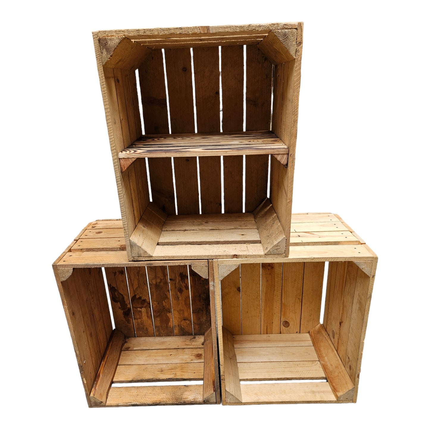 Holzkisten 3er Set 50 x 40 x 30cm Vintage mit Ablage Kurz verschraubt