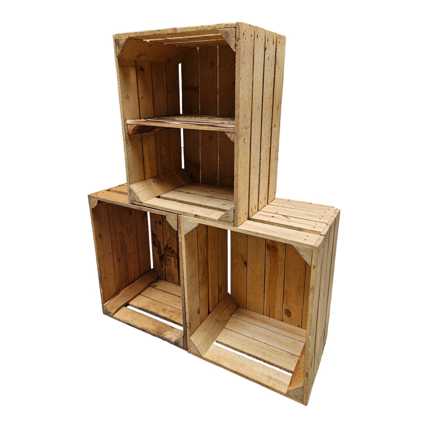 Holzkisten 3er Set 50 x 40 x 30cm Vintage mit Ablage Kurz verschraubt