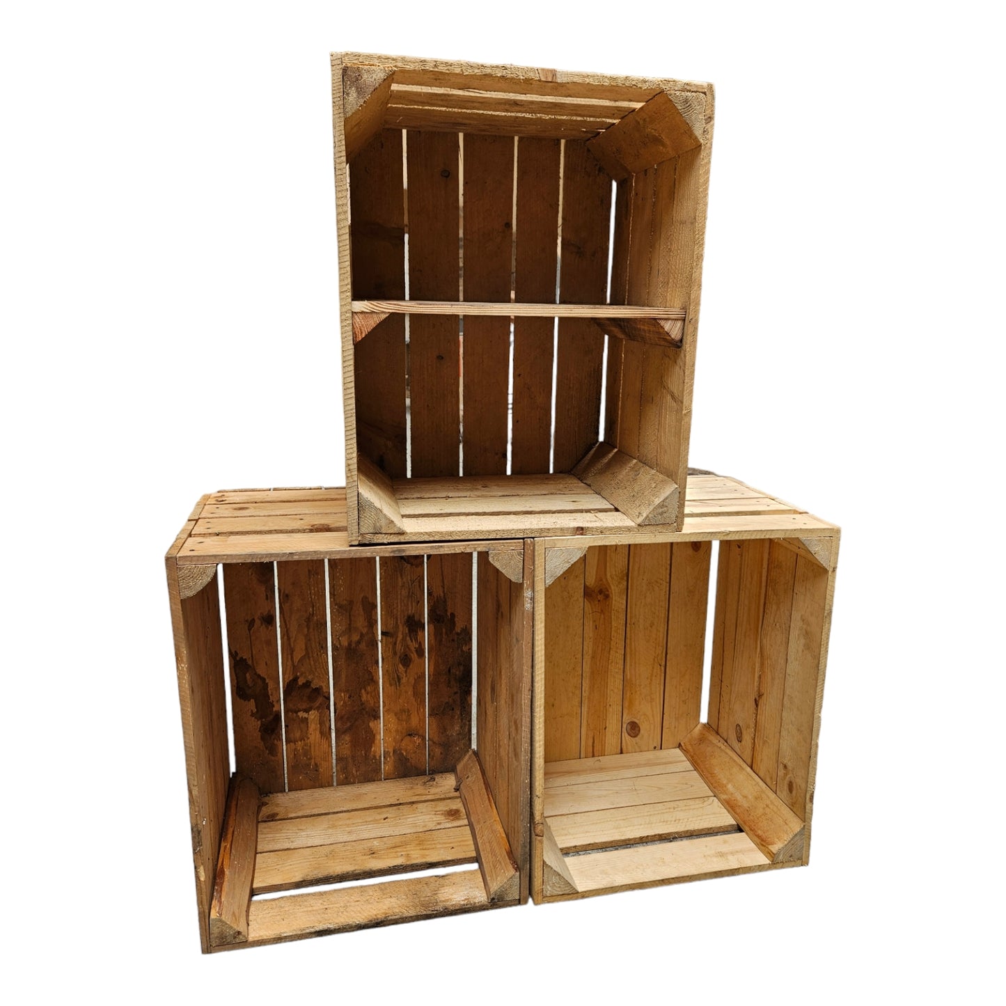 Holzkisten 3er Set 50 x 40 x 30cm Vintage mit Ablage Kurz verschraubt