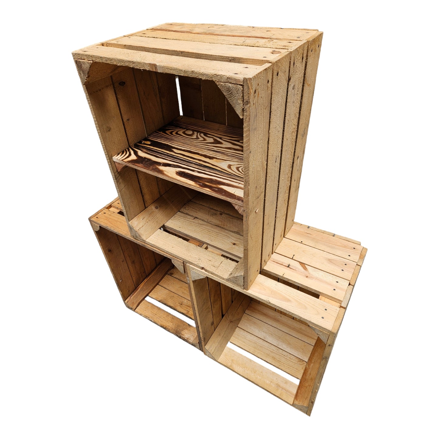 Holzkisten 3er Set 50 x 40 x 30cm Vintage mit Ablage Kurz verschraubt