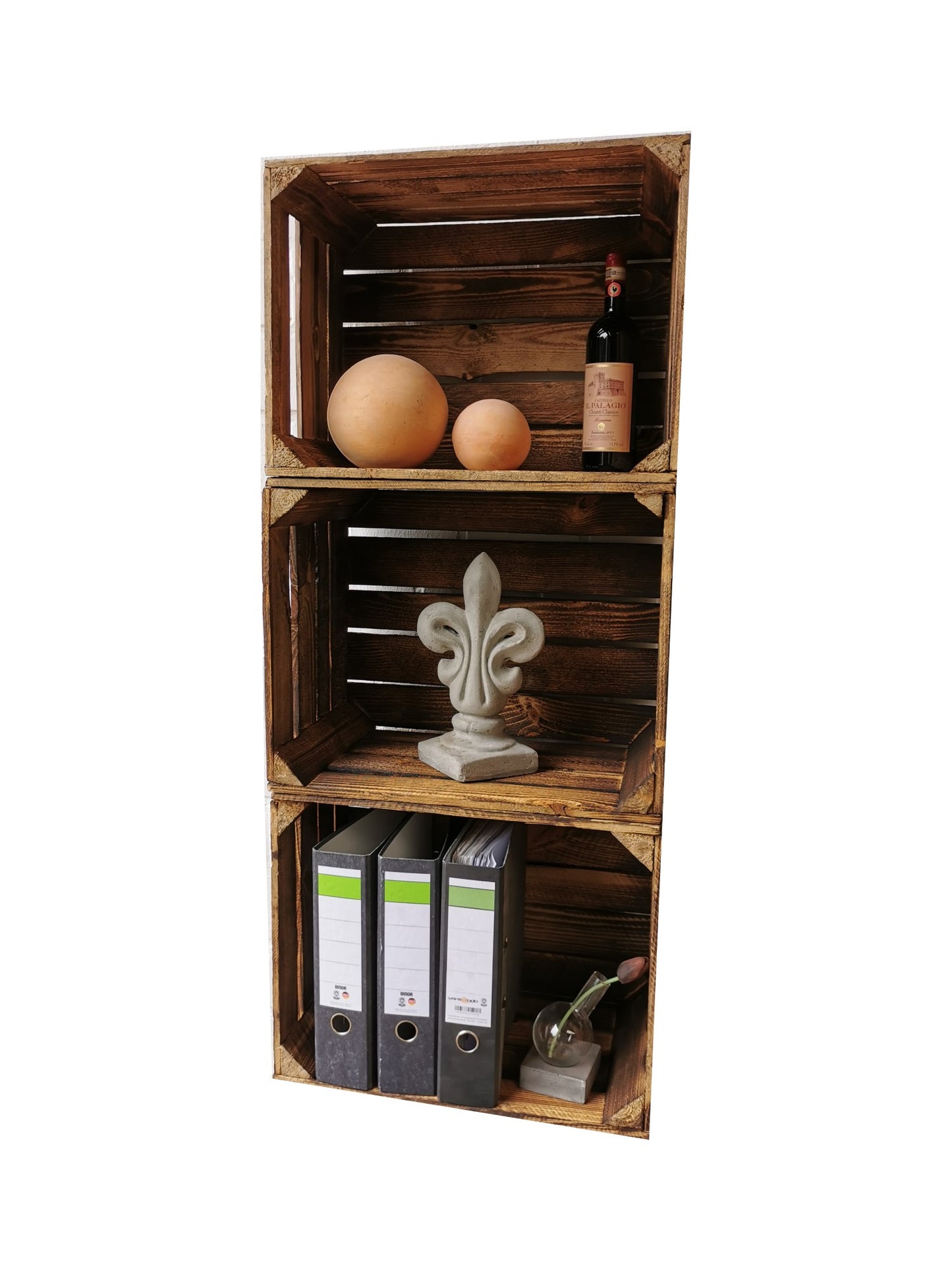 Holzkisten 4er Set 50 x 40 x 30cm Vintage Geflammt