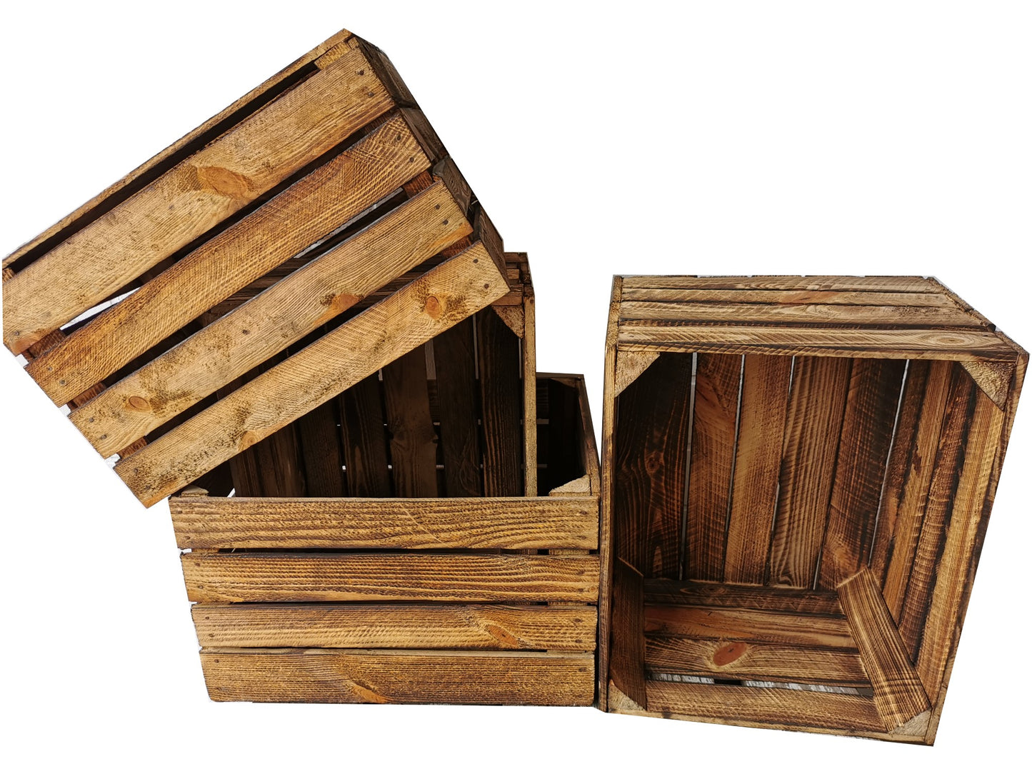 Holzkisten 4er Set 50 x 40 x 30cm Vintage Geflammt