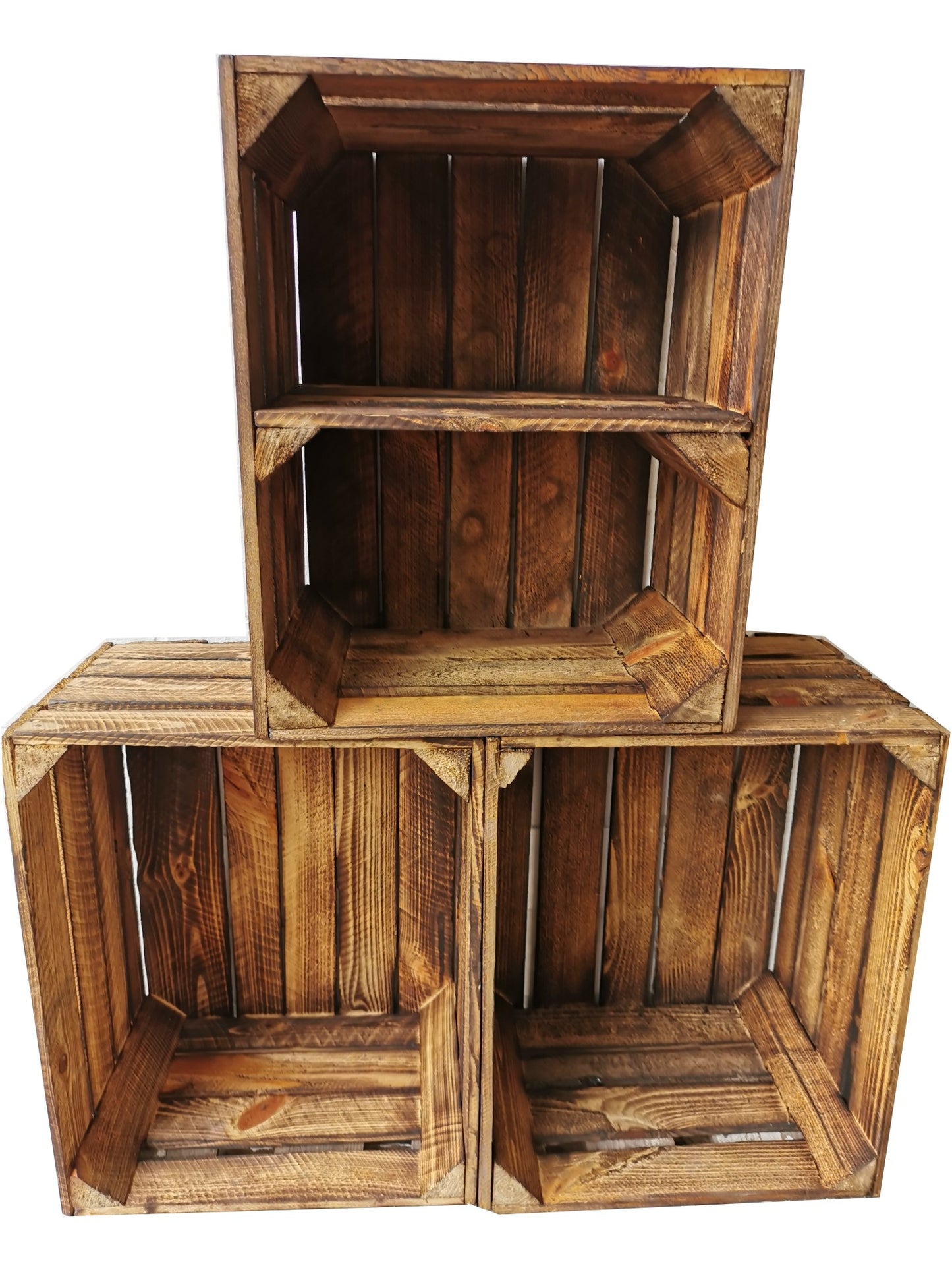 4er Set Boden Quer Obstkisten Weinkisten Vintage Geflammt 50 x 40 x 30 cm