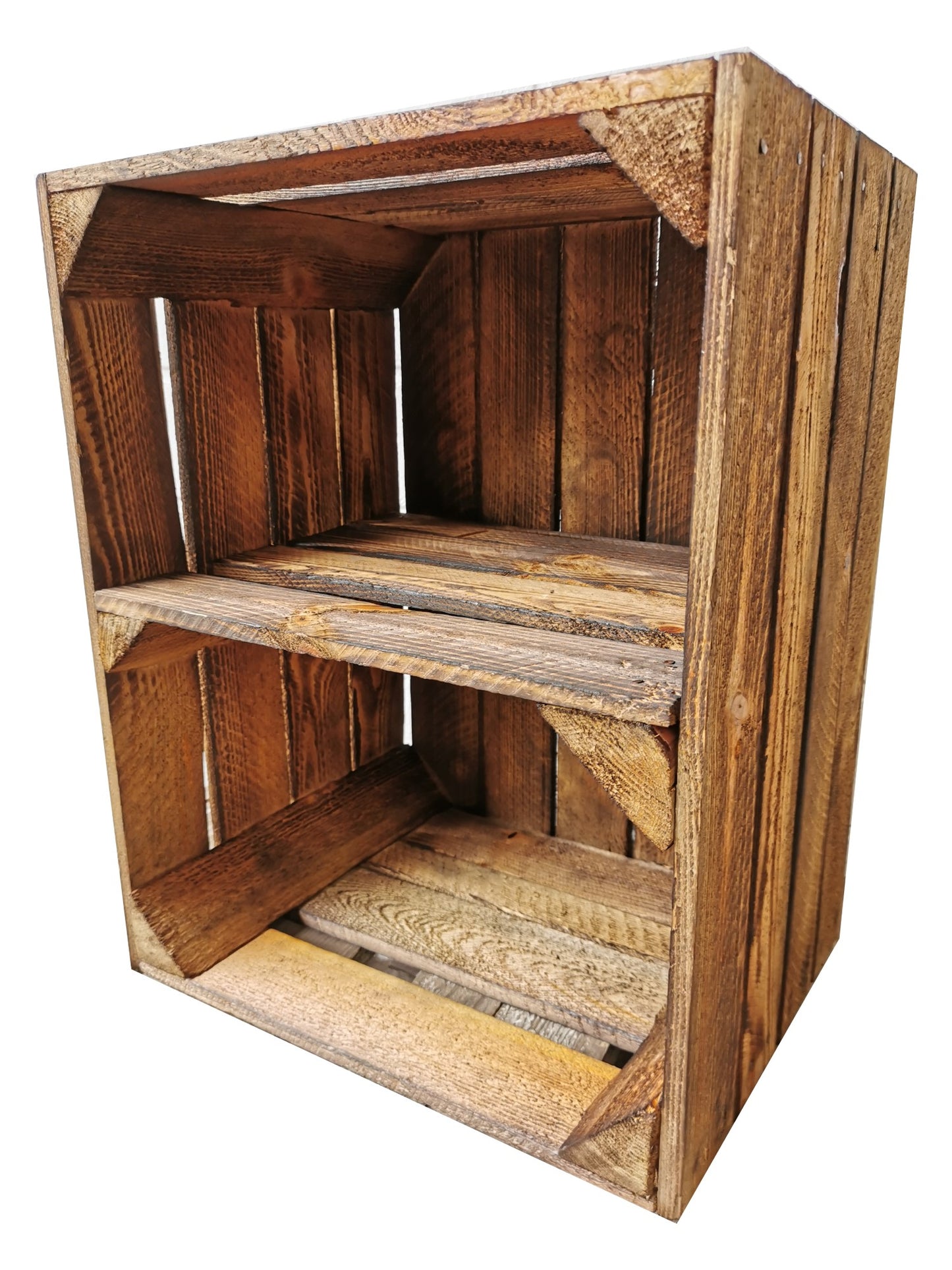 4er Set Boden Quer Obstkisten Weinkisten Vintage Geflammt 50 x 40 x 30 cm