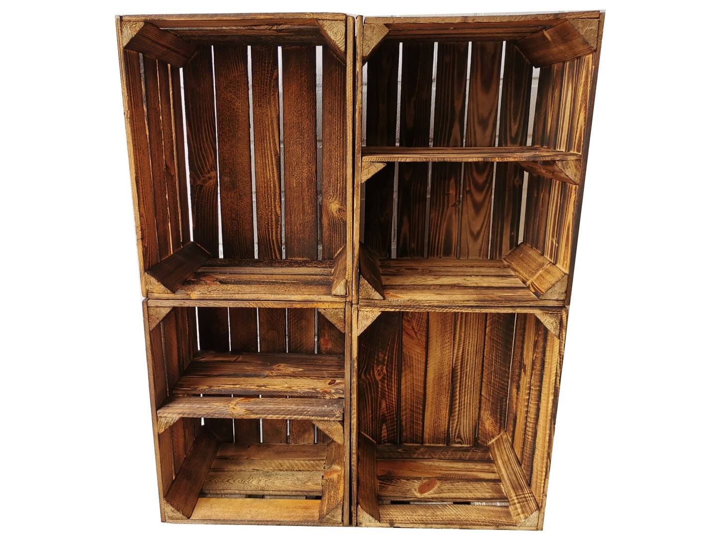 4er Set Boden Quer Obstkisten Weinkisten Vintage Geflammt 50 x 40 x 30 cm
