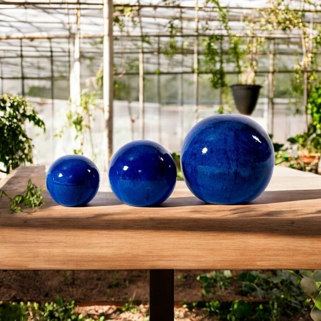 Lot de 3 boules de jardin bleu royal