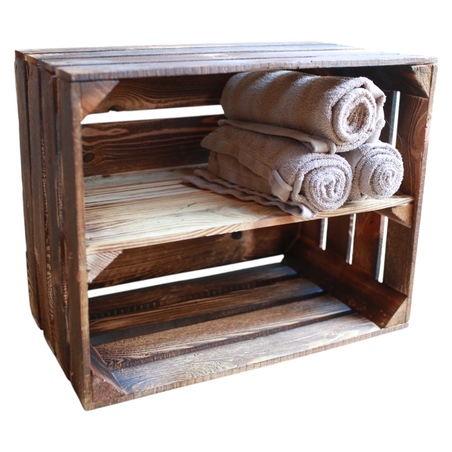 Holzkiste Regal mit Ablage Lang 50 x 40 x 30cm Geflammt