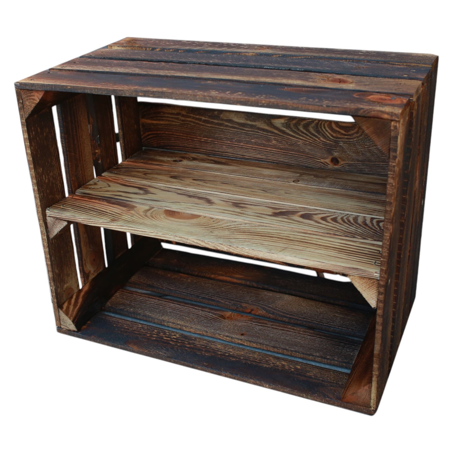 Holzkiste Regal mit Ablage Lang 50 x 40 x 30cm Geflammt