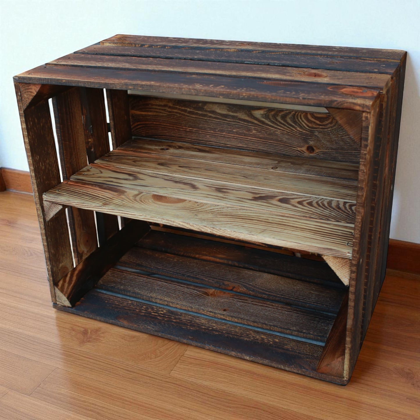 Holzkiste Regal mit Ablage Lang 50 x 40 x 30cm Geflammt