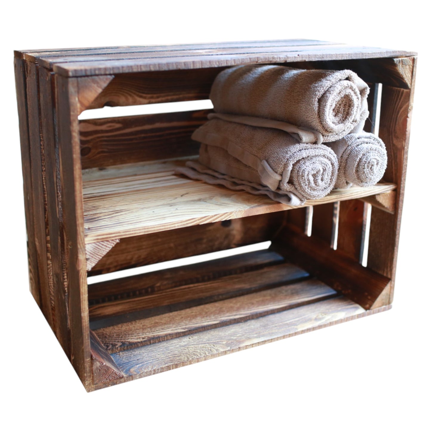 Holzkiste Regal mit Ablage Lang 50 x 40 x 30cm Geflammt