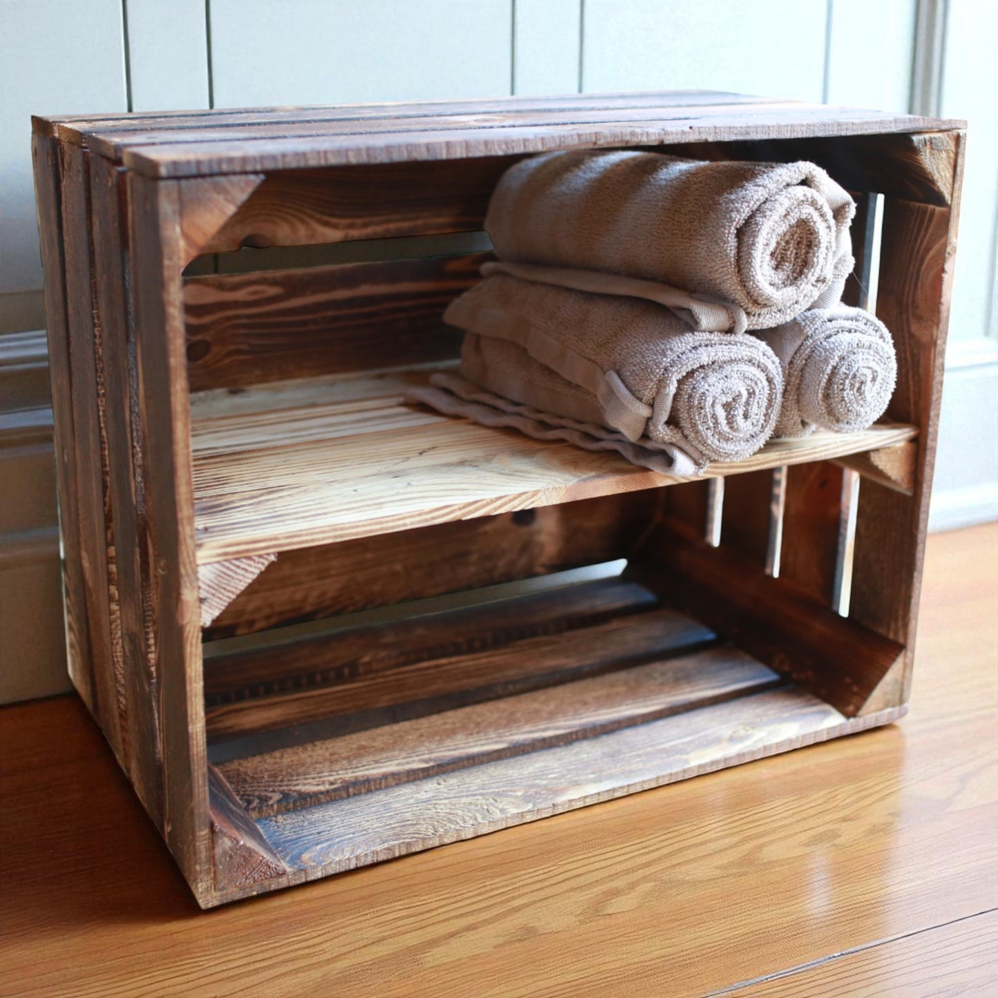 Holzkiste Regal mit Ablage Lang 50 x 40 x 30cm Geflammt