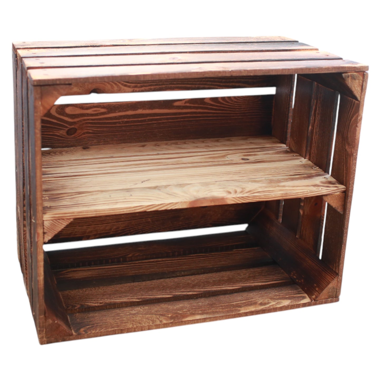 Holzkiste Regal mit Ablage Lang 50 x 40 x 30cm Geflammt