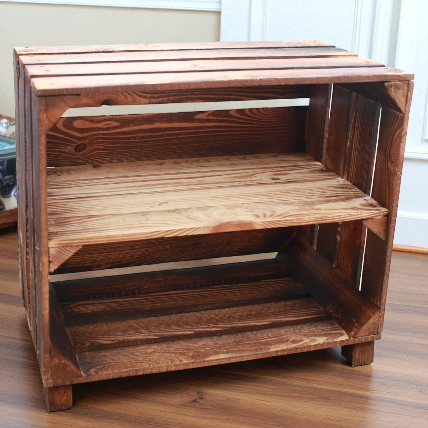 Holzkiste Regal mit Ablage Lang 50 x 40 x 30cm Geflammt