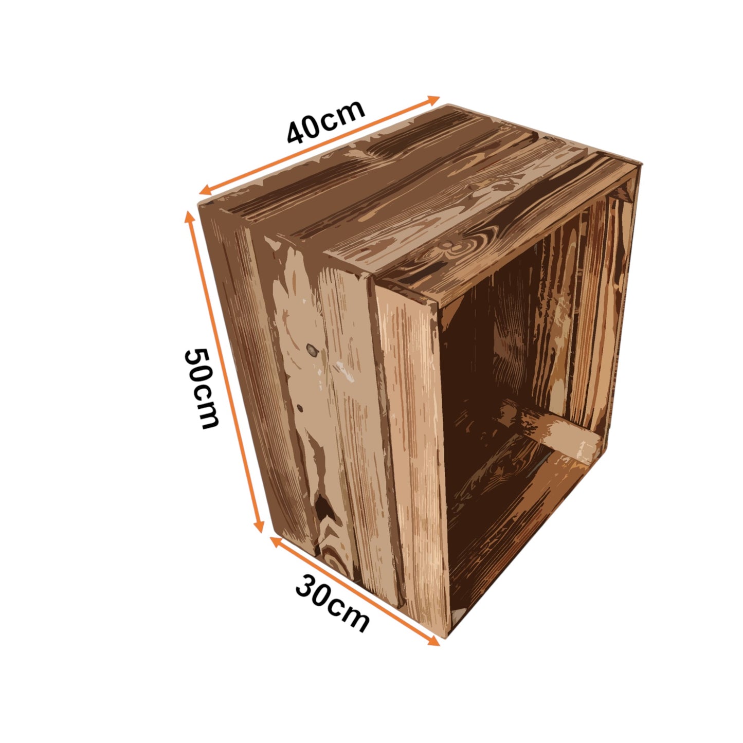 Obstkisten 3er Set Vintage Geflammt 50 x 40 x 30cm mit Regalboden