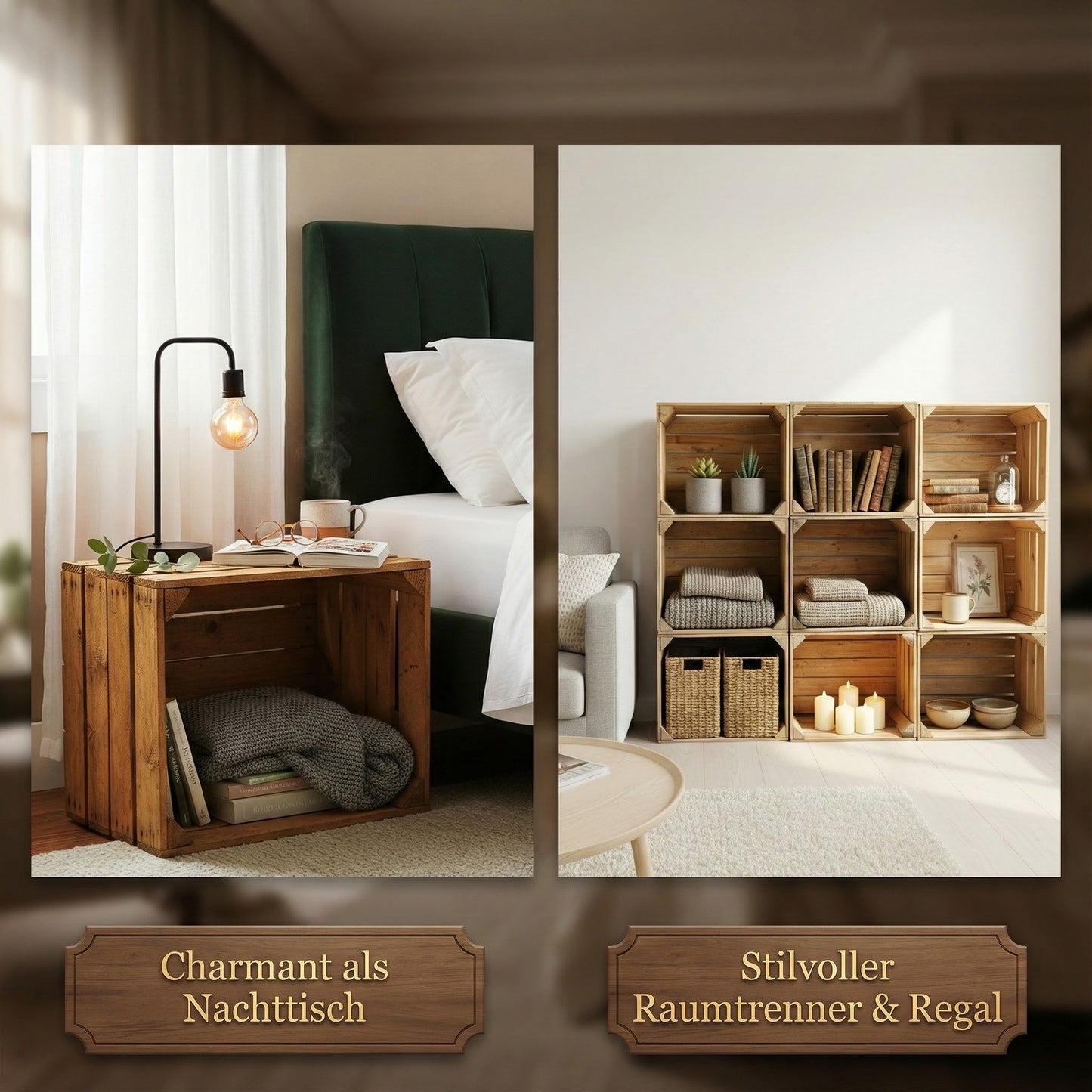 Holzkisten 12er Set 50 x 40 x 30cm Vintage Natur massiv und stabil