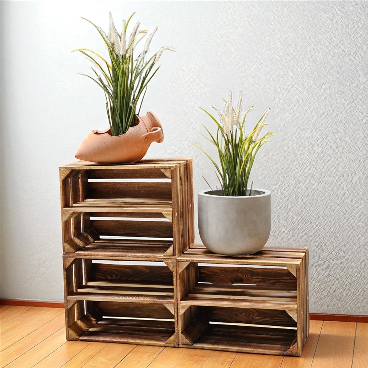 Caisse à fruits caisse en bois caisse à vin 40 x 30 x 25 cm SET de 3 fond flammé