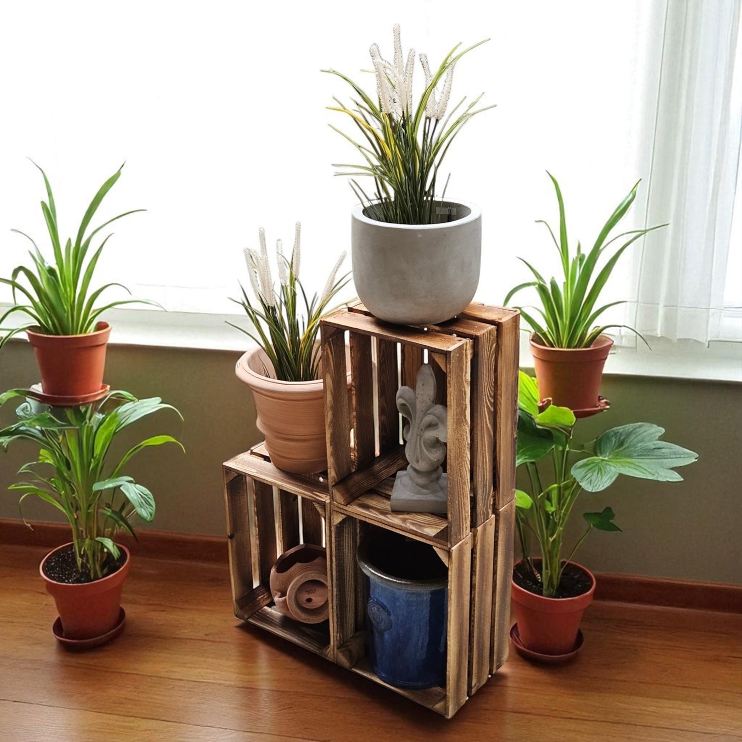 Holzkiste Dekokiste Box 40 x 30 x 25 cm 3er SET Geflammt