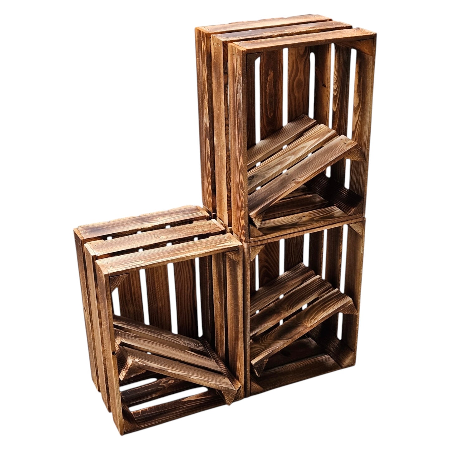 Obstkiste Holzkiste Weinkiste 40 x 30 x 25 cm 3er SET Geflammt Boden Lose