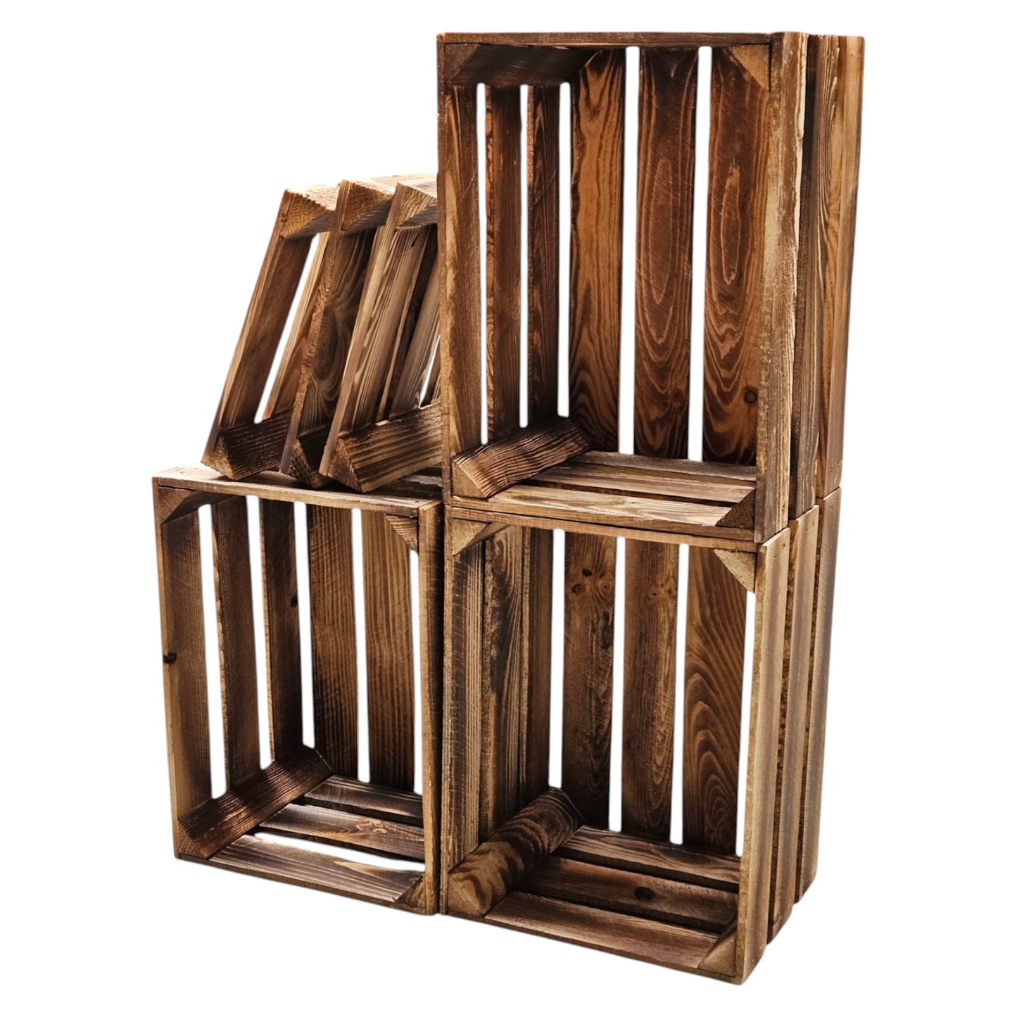 Obstkiste Holzkiste Weinkiste 40 x 30 x 25 cm 3er SET Geflammt Boden Lose