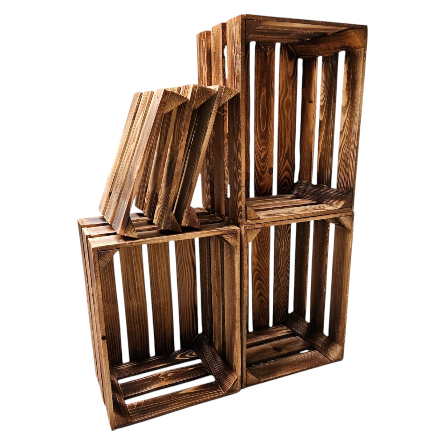 Obstkiste Holzkiste Weinkiste 40 x 30 x 25 cm 3er SET Geflammt Boden Lose