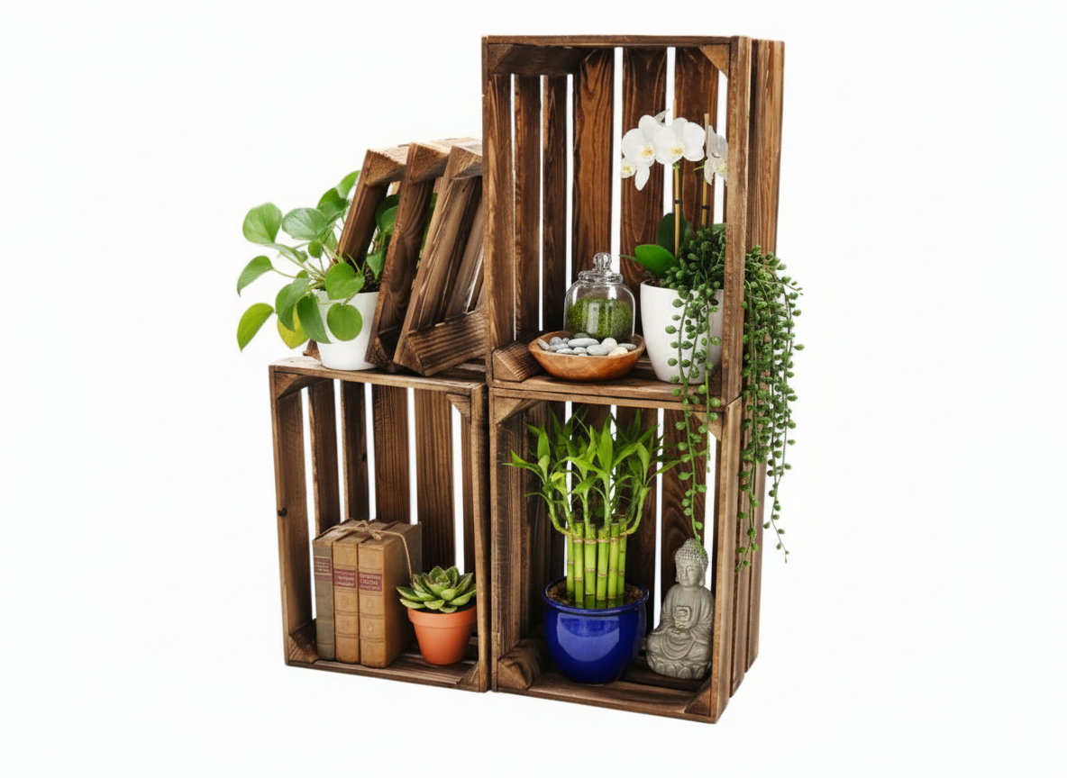 Obstkiste Holzkiste Weinkiste 40 x 30 x 25 cm 3er SET Geflammt Boden Lose
