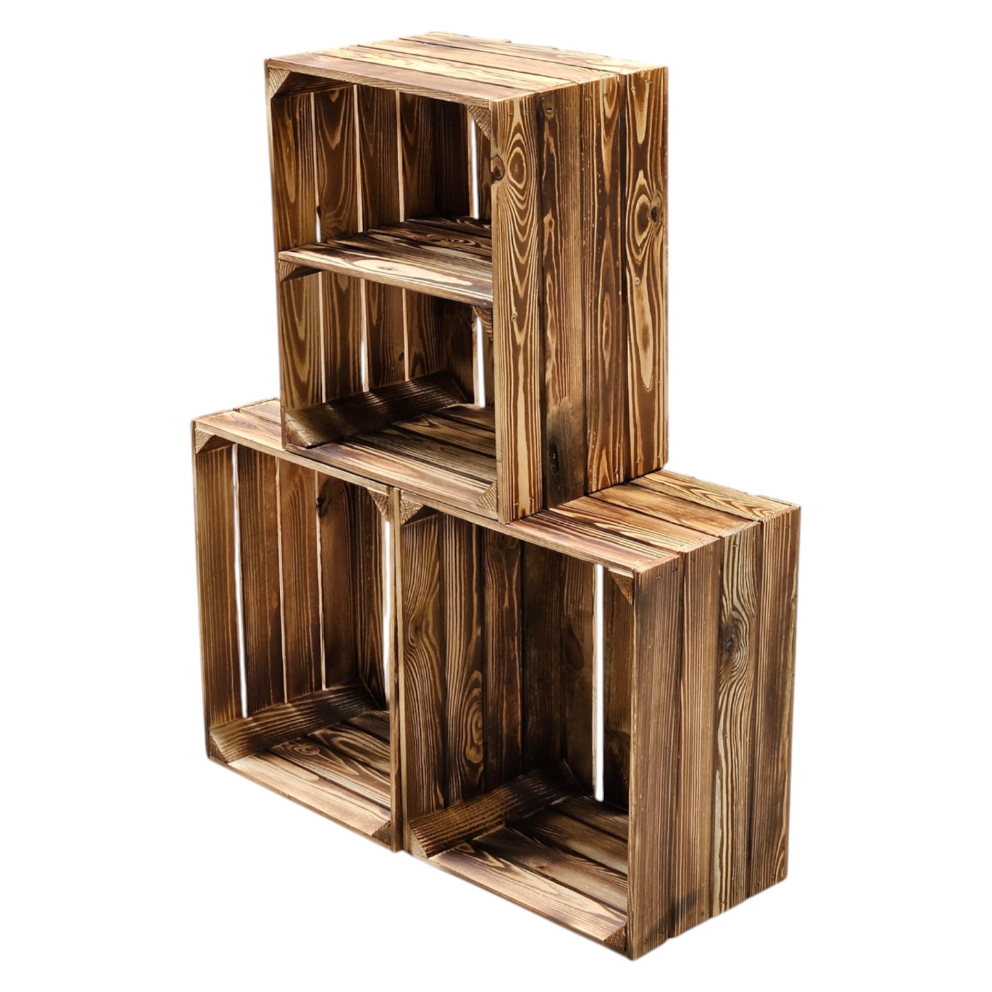 Holzkisten Geflammt 3er Set 50 x 40 x 30cm Ablage Kurz