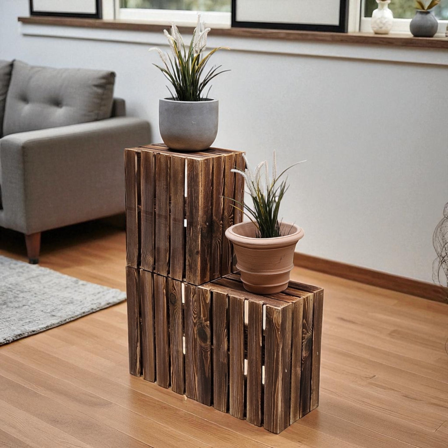 Holzkisten Geflammt 3er Set 50 x 40 x 30cm Ablage Kurz