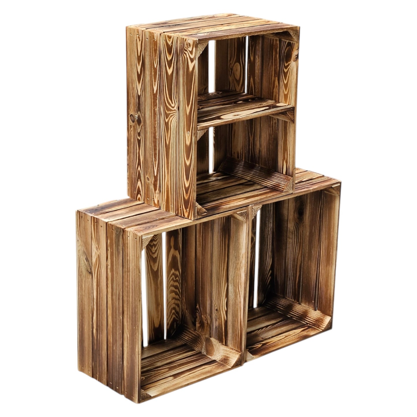 Holzkisten Geflammt 3er Set 50 x 40 x 30cm Ablage Kurz