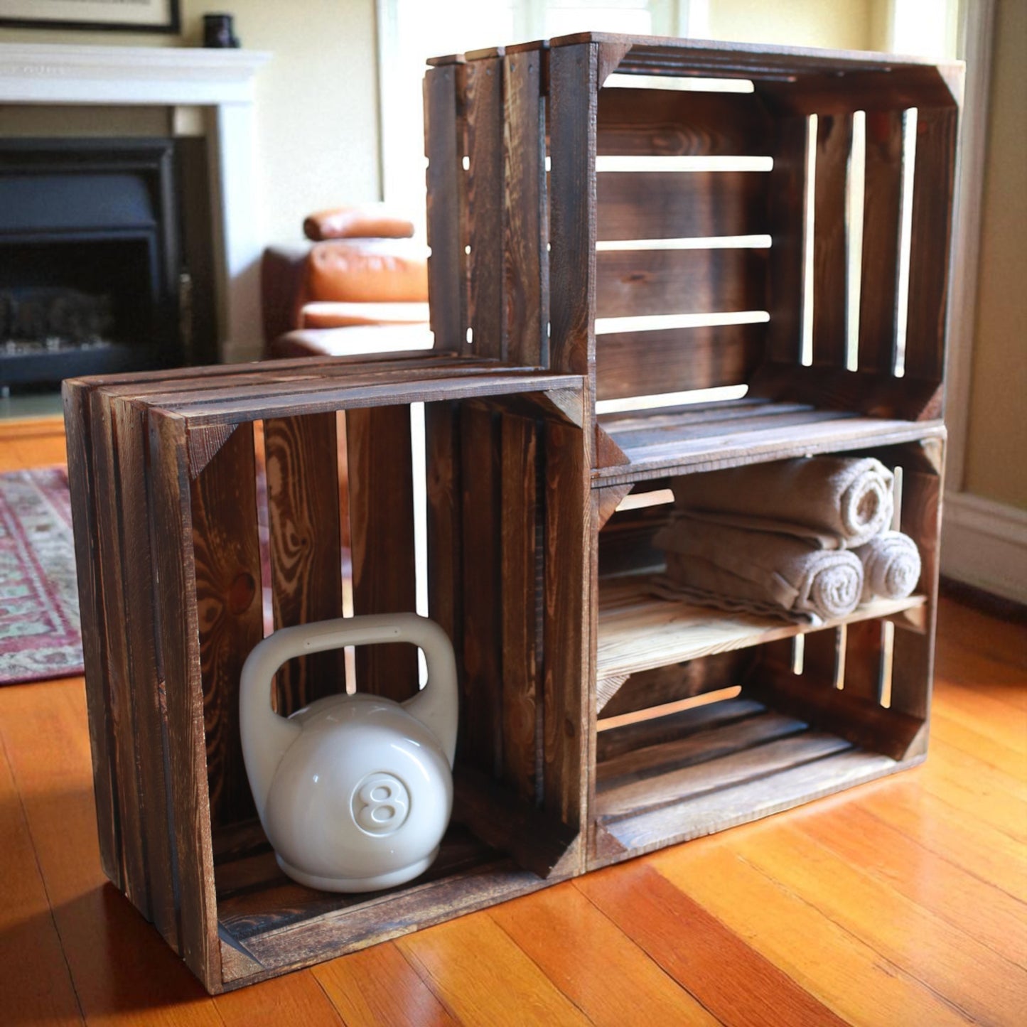 Caisses à fruits 50 x 40 x 30 cm Flammées Lot de 3 Étagères Longues