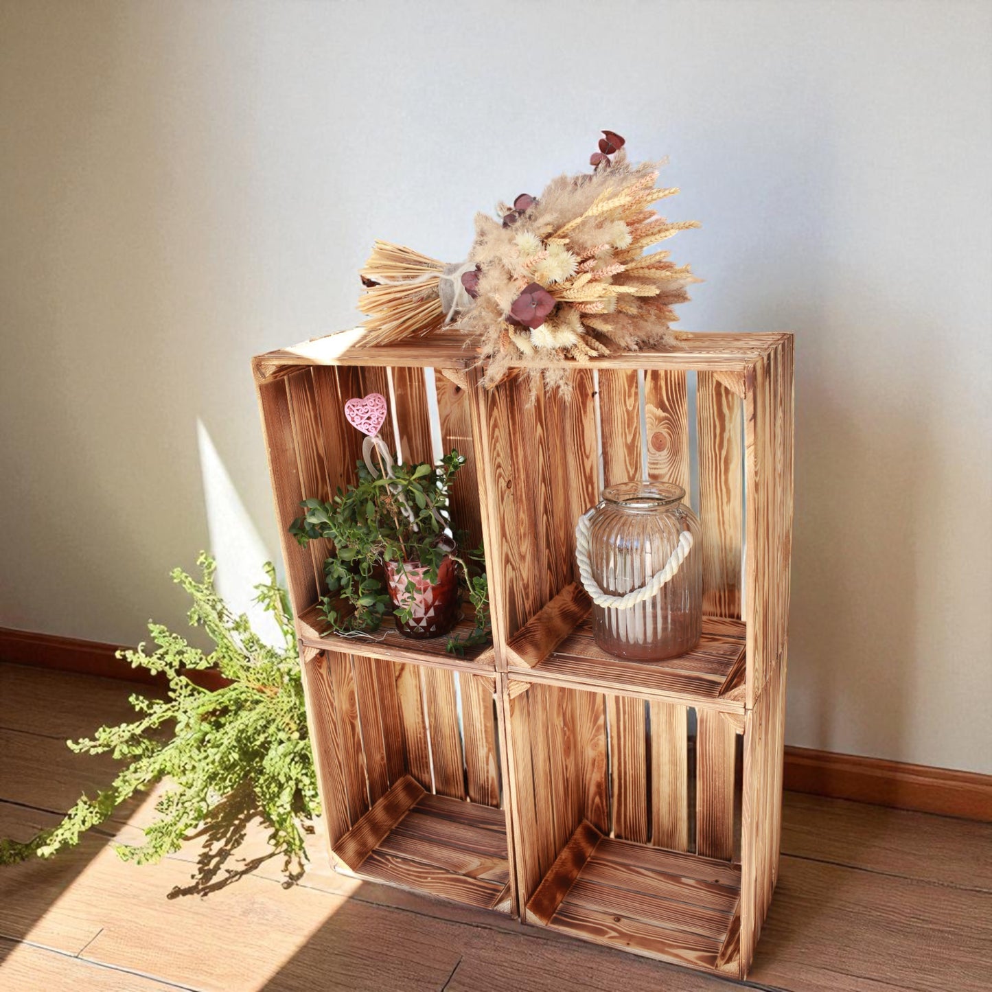 Holzkisten Geflammt 50 x 40 x 30cm im praktsichen 4er Set