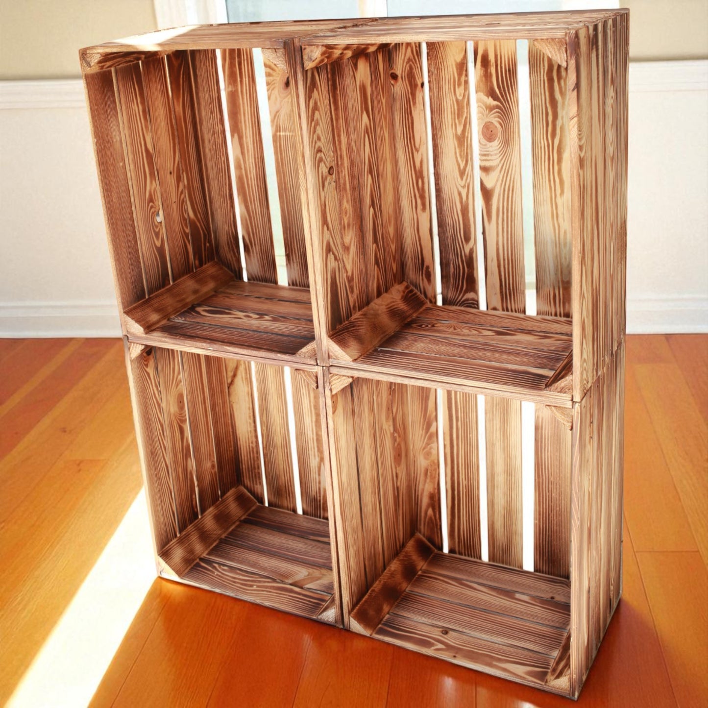Holzkisten Geflammt 50 x 40 x 30cm im praktsichen 4er Set