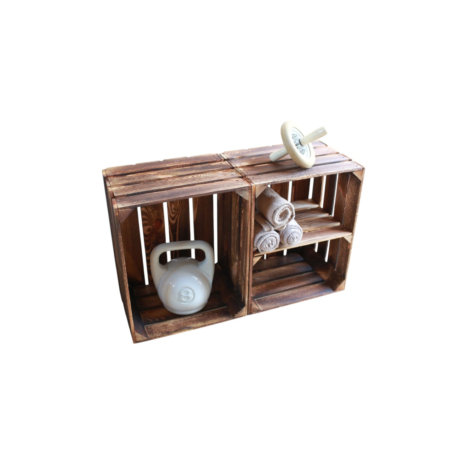 Holzkisten 2er Set 50cm mit Ablage Vintage Geflammt