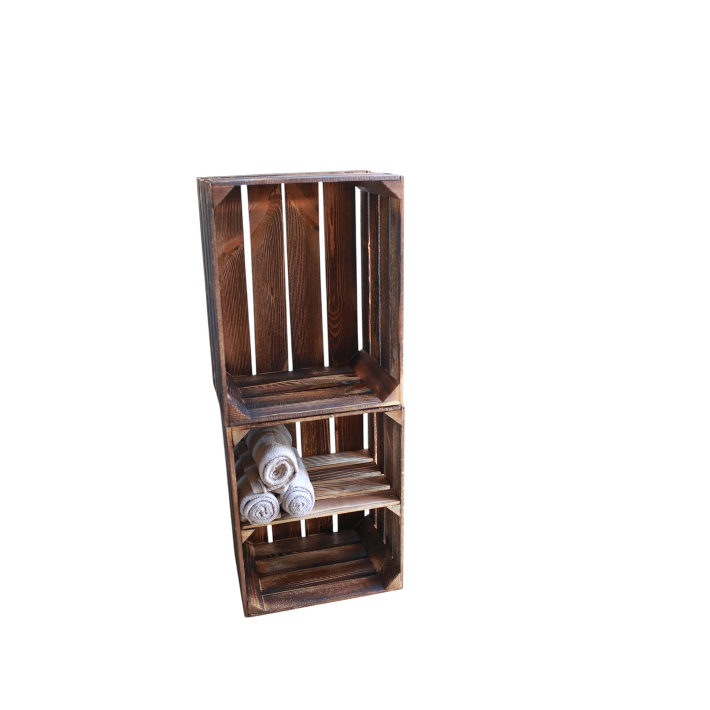Holzkisten 2er Set 50cm mit Ablage Vintage Geflammt