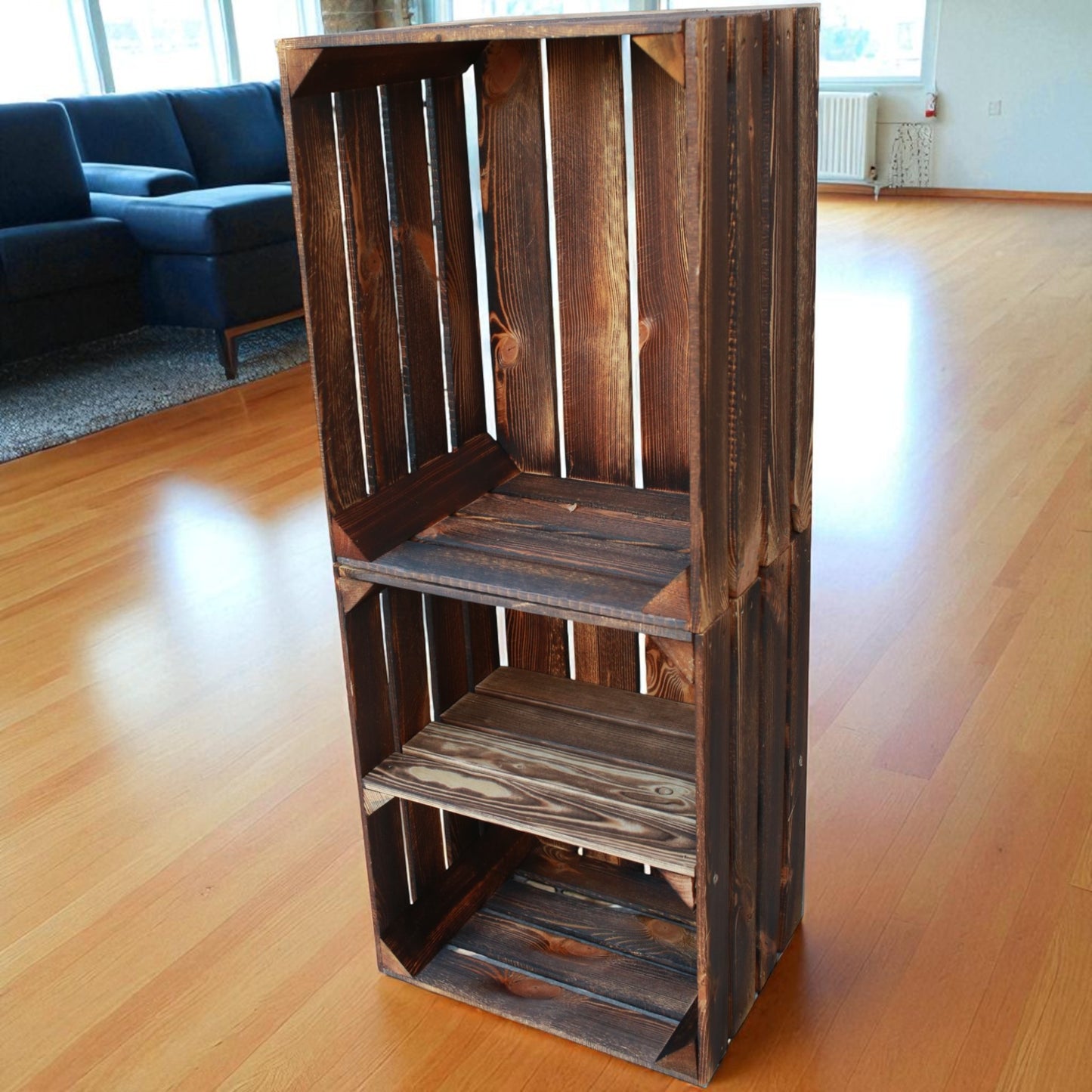 Holzkisten 2er Set 50cm mit Ablage Vintage Geflammt