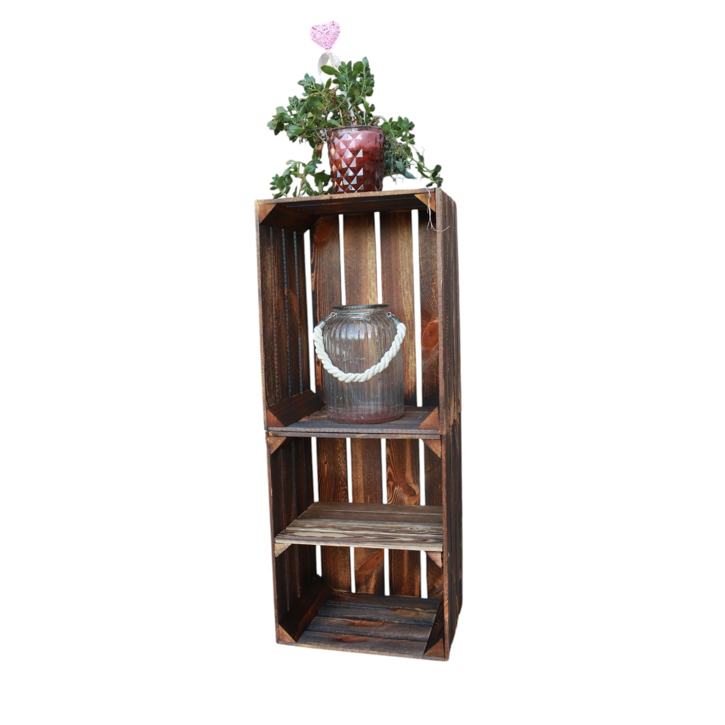 Holzkisten 2er Set 50cm mit Ablage Vintage Geflammt