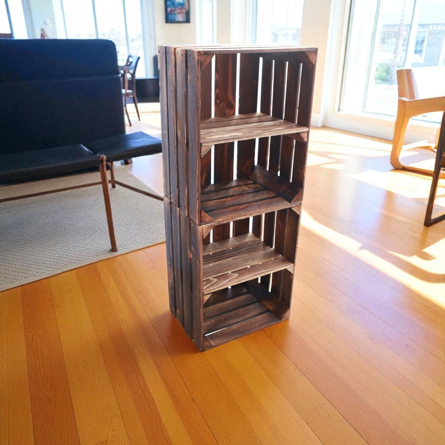 Holzkisten 2er Set 50cm mit Ablage Vintage Geflammt