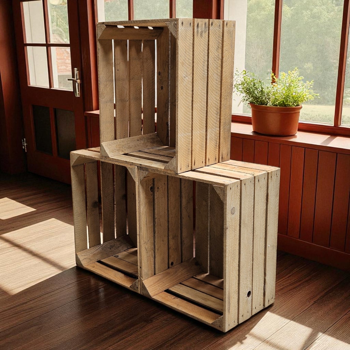 Holzkisten 12er Set 50 x 40 x 30cm Vintage Natur massiv und stabil
