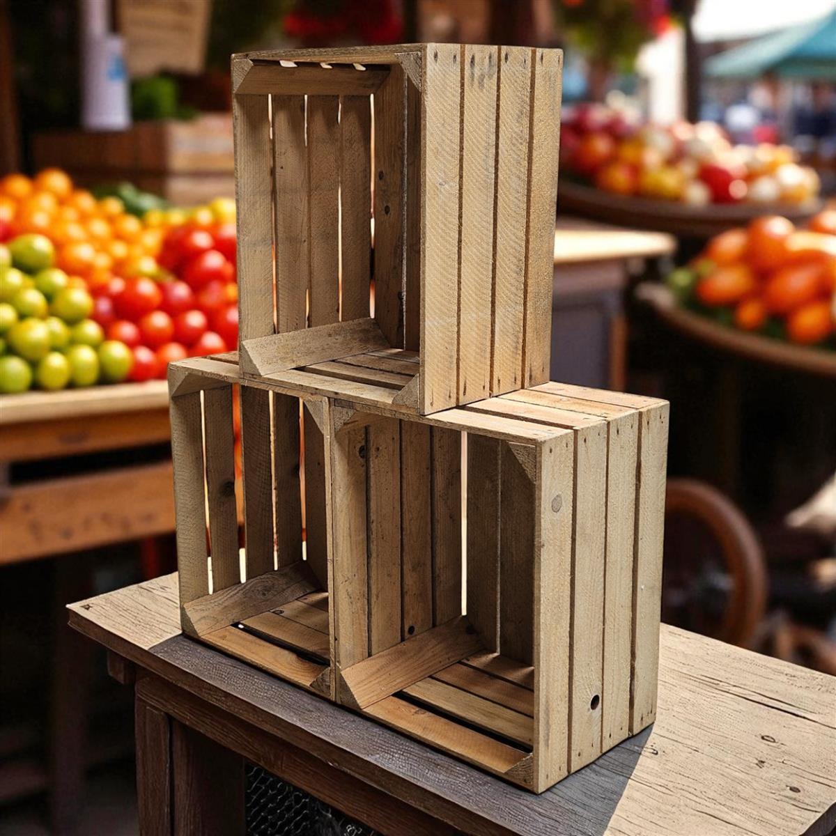 Caisses à fruits en bois vintage 50 x 40 x 30 cm lot de 3 naturel vintage