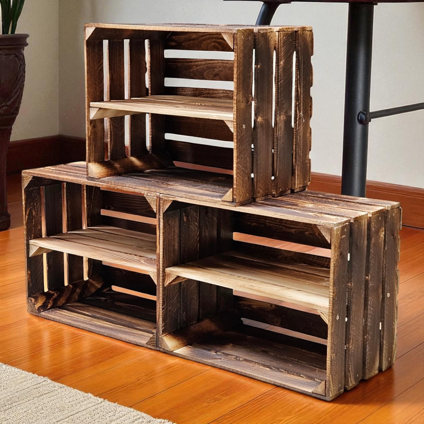 Holzkisten mit Regalfach Lang 50 x 40 x 30cm Vintage Geflammt