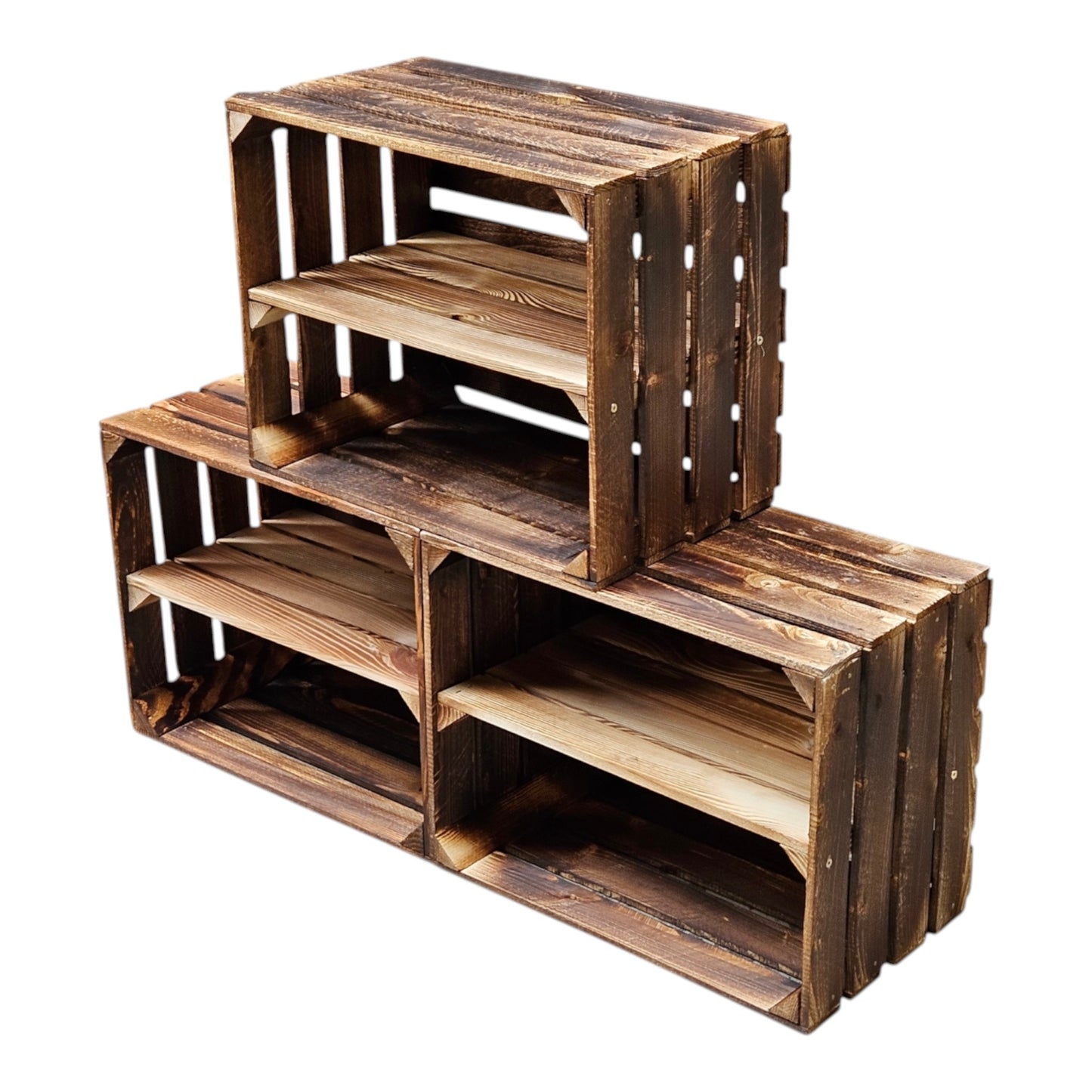 Holzkisten mit Regalfach Lang 50 x 40 x 30cm Vintage Geflammt